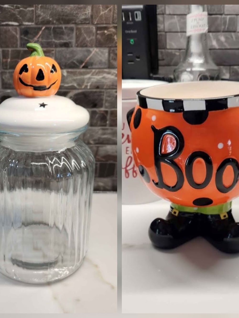 Halloween Pumpkin Glass Jar and 'Boo' Ceramic Bowl - Orange